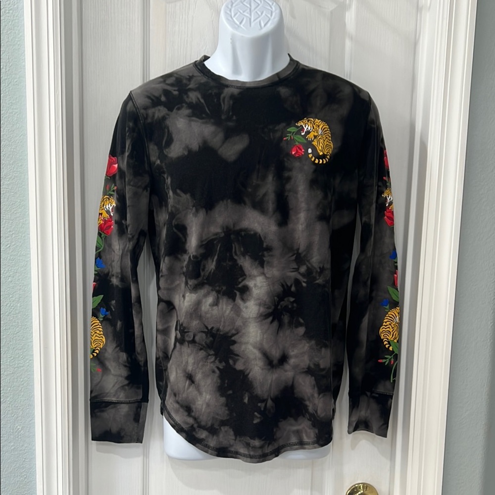 Men’s Hollister Black Tie-Dye Curved Hem Tee